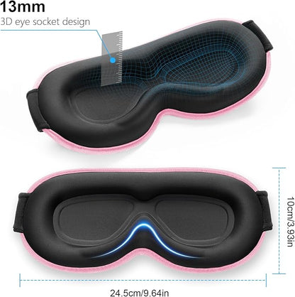 Gritin 100% Blackout Sleep Eye Mask for Women Men,Zero Eye Pressure Sleeping Mask-Ergonomic Design 3D Cutout Eye Movement and Eyelash Friendly Night Blindfold,Ultra Soft&Comfortable for Sleeping-Pink