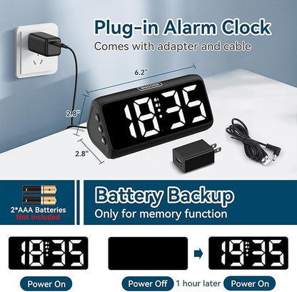 Netzu Loud Alarm Clock for Heavy Sleepers, Plug-in Alarm Clocks with Bed Shaker, 5 Dimmers, 2 Alarms, 4 Volumes and Snooze for Bedrooms Hearing Impaired Deaf Adult (Black and White)