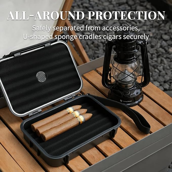 Bald Eagle Travel Cigar Humidor, Cigar Case with Humidifier Hygrometer Holder, Portable Acrylic Top Cigar Box Accessories Kit with Cutter, Punch, 5-8 Cigars