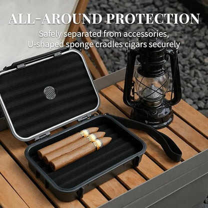 Bald Eagle Travel Cigar Humidor, Cigar Case with Humidifier Hygrometer Holder, Portable Acrylic Top Cigar Box Accessories Kit with Cutter, Punch, 5-8 Cigars