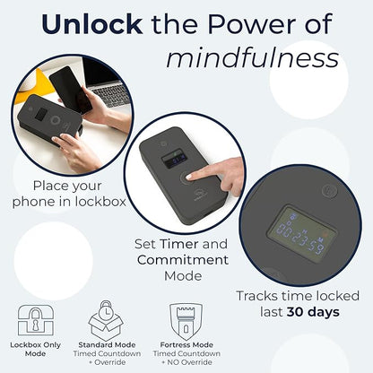 Mindsight Personal Timed Lock Box | Unplug from Phones and Other Small Distractions | 3 Modes based on Willpower | Easy to Use | Out of Sight ~ Out of Mind | Boost Your Mental Wellness