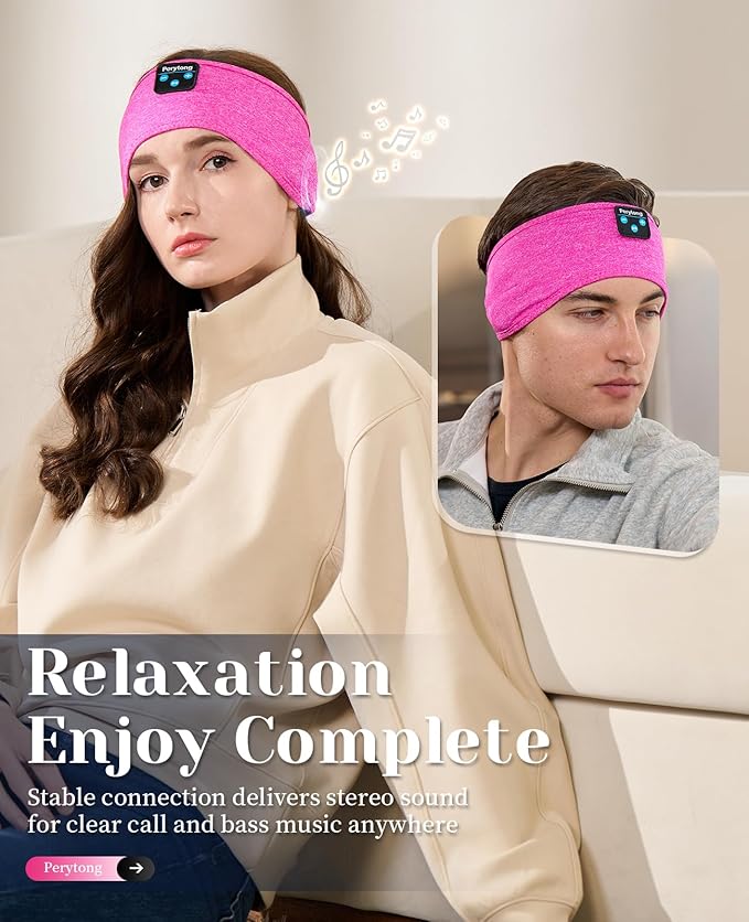 Perytong Sleep Headphones Bluetooth Headband Sleeping Headphones Wireless Sleep Headband with Comfortable Earbuds for Side Sleepers, Sleeping Eye Mask for Women Men Workout Running Cool Gifts