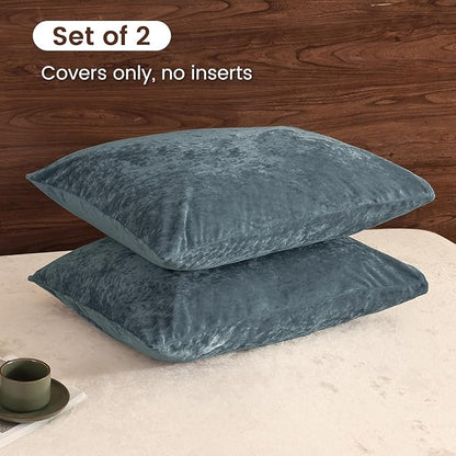 PHF Truly Velvet Pillowcases King Size, No Insert, 2 Pack Ultra Soft Breathable Pillow Shams Covers with Envelope Closure, 20" X 36" Luxury Cozy Warm Fuzzy Flannel, Stormy Blue