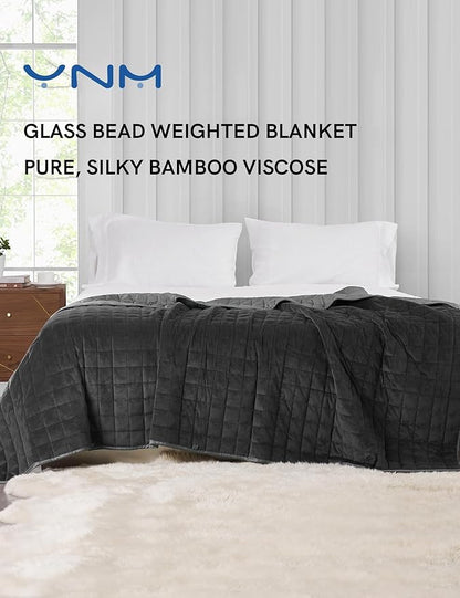 YnM Weighted Blanket, Cooling Bamboo & Cozy Velvet, Smallest Compartments with Glass Beads, Ideal for One Person of 160lbs on Queen or King Bed (60x80 Inches, 17 Pounds, Light Grey)