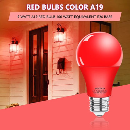 8 Pack A19 LED Red Light Bulbs,120V E26 Red LED Lights 9W Replace up to 100W, Dimmable Colored Light Bulbs for Thanksgiving Day,Porch, Home Lighting, Party Decoration