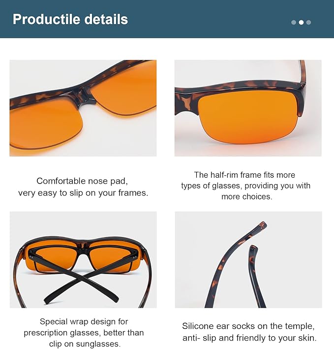 BLUELESS Computer Fit over Glasses with Orange Tinted Sleep Glasses, Tortoise