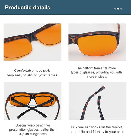 BLUELESS Computer Fit over Glasses with Orange Tinted Sleep Glasses, Tortoise