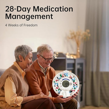 VEXA VitaMate 28 Smart Automatic Pill Organizer with Exclusive Self-Developed App, 28-Slot Monthly Medication Management, App-Connected Sound Alerts, Easy Flip-to-Dispense for Vitamins & Tablets