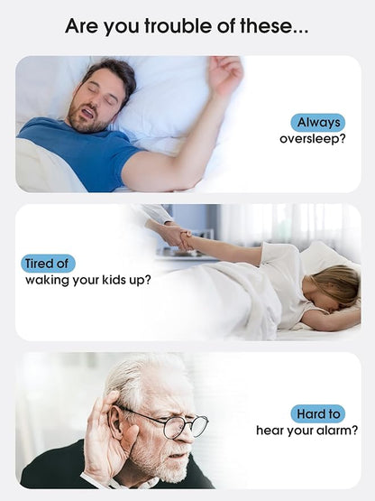 Roxicosly Super Strong Vibrating Alarm Clock for Heavy Sleepers, Small Travel Bed Shaker Clock Under Pillow for Kids Teens Hearing Impaired Deaf, Adjustable Vibration, Cordless, USB Rechargeable