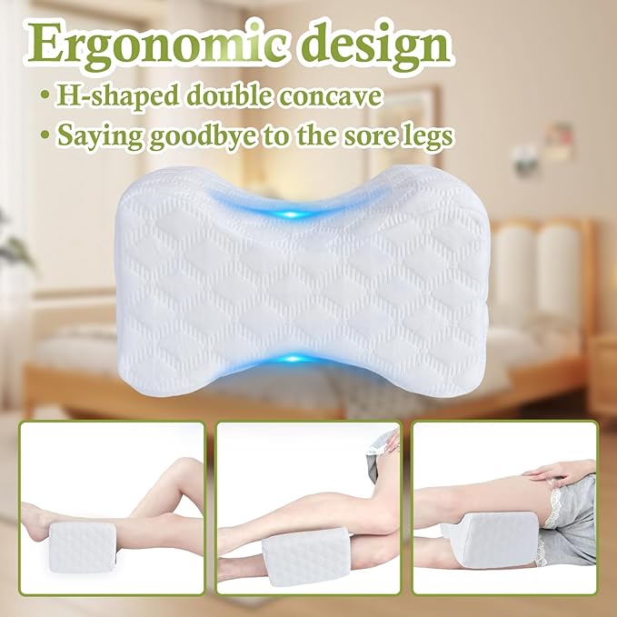 Butterfly Knee Pillow for Side Sleepers – Orthopedic Bolster Pillow for Hip, Sciatica, and Back Pain Relief – Memory Foam Wedge for Pregnancy, Leg Support – Washable Cover, White