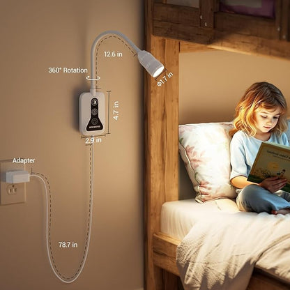 Wall Mounted Reading Light with Hand Sweep Sensor Switch, Book Light for Reading with USB Output, 5 Color & Brightness Dimmable Bedside Light, Wall Lamp with Flexible Neck - White 2 Pack