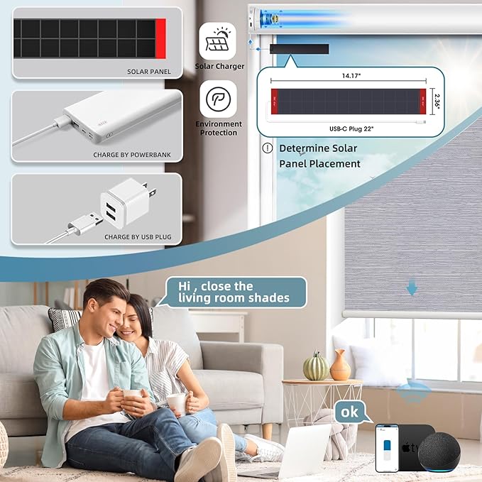 SmartWings Motorized Roller Shades Work with Homekit, 100% Blackout Smart Blinds for Windows, Cordless Remote Control Window Shades, Essential Grey, Customized Size