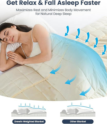 Drewin Weighted Blanket 20lbs, Weighted Blanket Queen Size for Deep Sleep Perfect for 190-220 lbs, Cooling Weighted Blankets for Adults with Premium Ceramic Bead, All Season, 60 x 80 inches, Beige