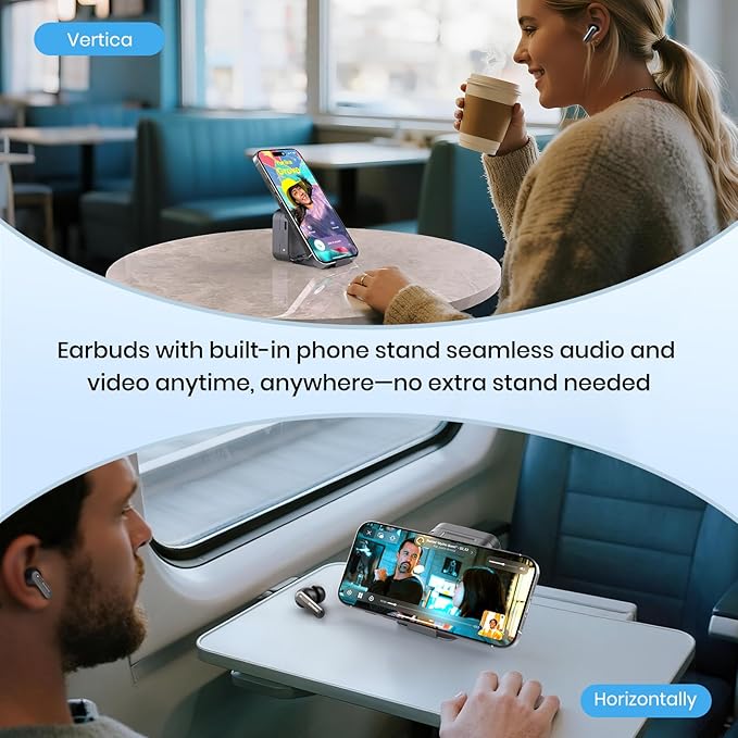 Bluetooth Headphones 5.4 Wireless Earbuds 2-in-1 Case and Phone Stand Noise Cancelling Earbuds Powerful Bass in-Ear Bluetooth 70H Playtime 35dB Hybrid ANC Waterproof for Sports/Workout Gray