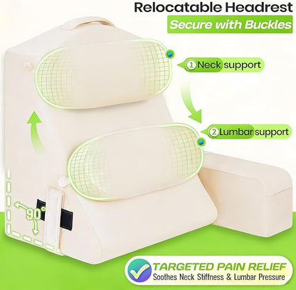 AS AWESLING Reading Pillow for Adults, Back Pillow for Bed Sitting Up, Backrest Pillow for Sitting in Bed, Detachable Arms with Built-in Cup & Phone Caddy (Beige, 21 INCH)