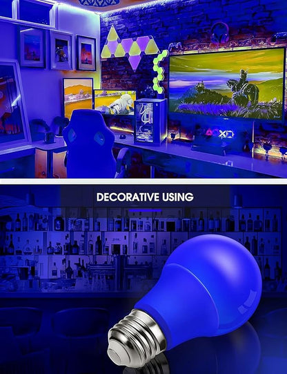 L LOHAS LED Blue Light Bulbs, 9W (60W Equivalent) A19 E26 Base, Non-Dimmable, Vibrant Blue Light for Christmas Indoor Decor, Party, Holiday Lighting, 4 Pack