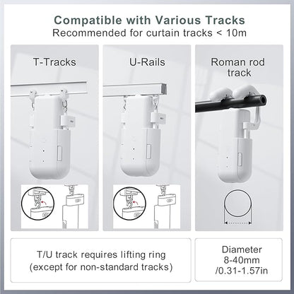 Automatic Curtain Opener Electric: Smart Remote Control Closer｜Long-Lasting Battery/Type-C｜No Drill for 8-40mm Roman Rods/T-Tracks & U-Rails｜Quiet Motor Robot for Bedroom/living room