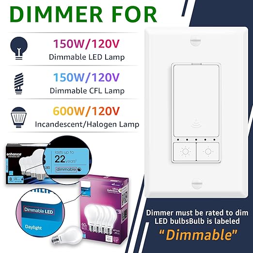 Greencycle Smart Dimmer Switch,10PK Single Pole, Needs Neutral Wire,2.4GHz WiFi Light Switch,Work with Alexa and Google Home, ETL Certified,No Hub Required,for Dimmable 150W LED CFL,600W Incandescent