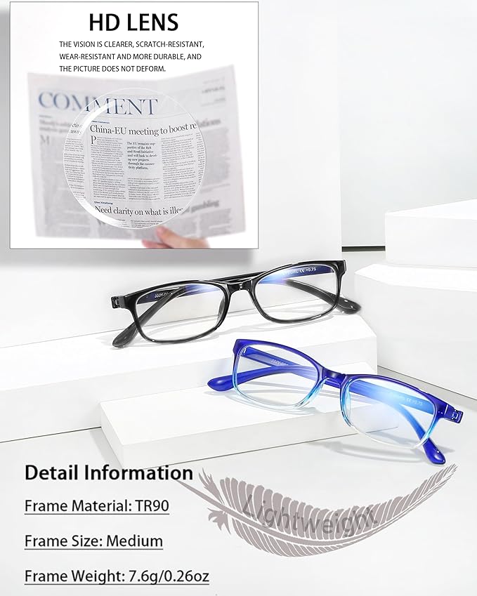 EYEURL 2 Pack Reading Glasses Blue Light Blocking Readers for Women-TR90 Lightweight Computer Reading Glasses Stylish Rectangular Frames Eyeglasses+1.5