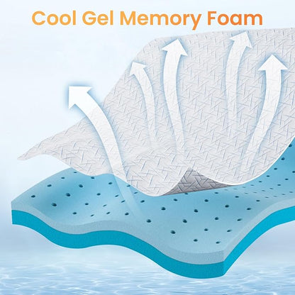King Size Firm Mattress Topper, Cooling Gel Memory Foam for Pressure Relief, Extra Firm Non-Slip Design with Removable & Washable Cover, CertiPUR-US