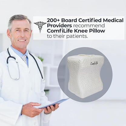 ComfiLife Knee Pillow for Side Sleepers – Cooling Leg Pillow for Side Sleeping – Knee Pillow with Strap for Hip Pain, Back Pain, Sciatica Pain Relief – Memory Foam Hip Pillow Contour Design
