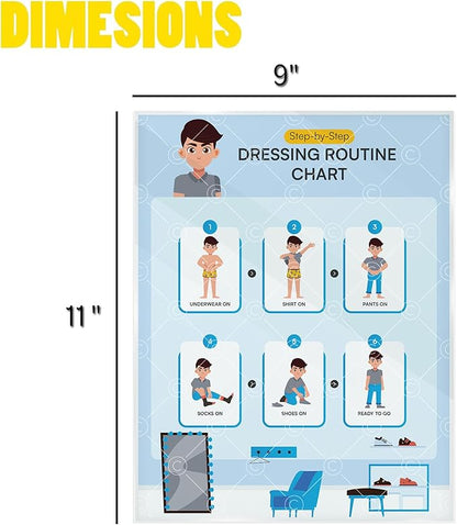 Educational Chart for Kids Step by Step Laminated 9x12 Inch for Children Self Care Visual Chart Ideal for Special Needs and Autism (Dressing Routine Chart)