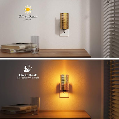 JandCase Night Lights Plug into Wall, Pretty Nightlight with Metal Shade, 3000K Warm White 0-100LM Adjustable Brightness, Flames Flickering Night Light for Bathroom Hallway Bedroom