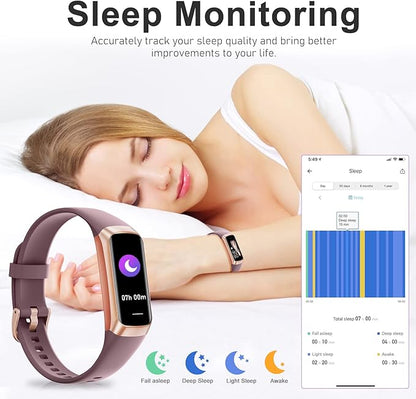 Fitness Tracker with 24/7 Heart Rate, Blood Oxygen Blood Pressure Sleep Monitor, Activity Trackers 5 ATM Waterproof,Step Calorie Counter Pedometer Health Smart Watch for Women Men
