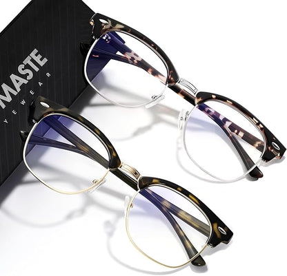Blue Light Blocking Glasses Vintage Half Frame UV Clear Lens Anti Eyestrain Computer Gaming Glasses for Women Men (G04-leopard Silver+green leopard Gold)