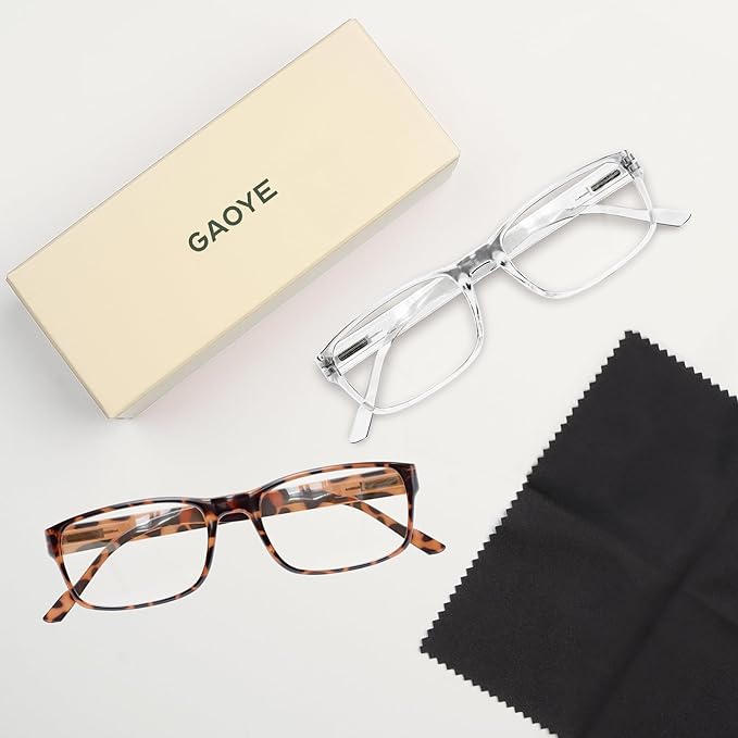 Gaoye 2-Pack of Reading Glasses - Blue-Light Filter, UV Protection - Readers with Rectangle Frames