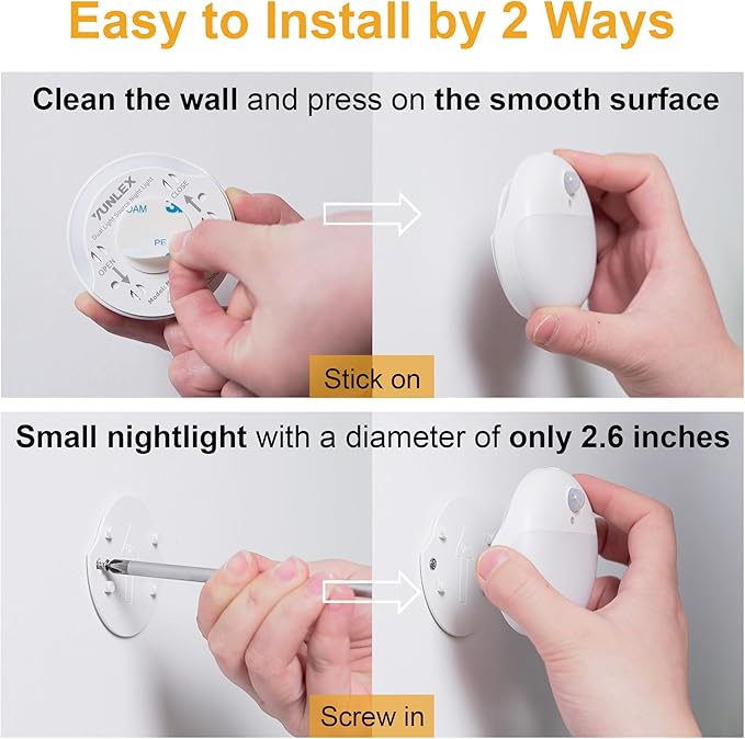 2 Pack Motion Sensor Night Light, Gold Yellow, 3 Lighting Modes, Stepless Dimming, Battery-Powered, Dimmable LED, Suitable for Bedroom, Bathroom, Stairs, Corridors, Closets