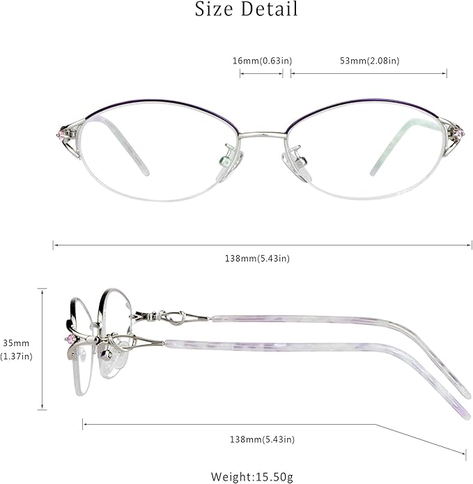 LifeArt Alloy Semi-Rimless Reading Glasses,Blue Light Blocking Glasses, Anti Eyestrain, Computer Gaming Glasses, TV Glasses for Women Men, Anti Glare (Purple Silver, +1.25 Magnification)