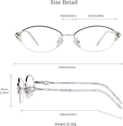 LifeArt Alloy Semi-Rimless Reading Glasses,Blue Light Blocking Glasses, Anti Eyestrain, Computer Gaming Glasses, TV Glasses for Women Men, Anti Glare (Purple Silver, +1.25 Magnification)