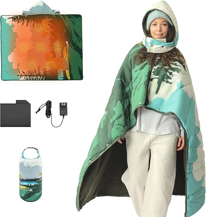 ZonLi Heated Blanket Battery Operated, Wearable Portable Electric Blanket with Rechargeable Battery, 50"x60" Cordless Heated Blanket, Waterproof, Machine Washable(Strolling Forest)