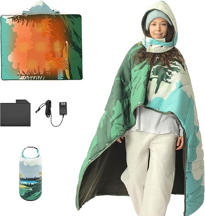 ZonLi Heated Blanket Battery Operated, Wearable Portable Electric Blanket with Rechargeable Battery, 50"x60" Cordless Heated Blanket, Waterproof, Machine Washable(Strolling Forest)