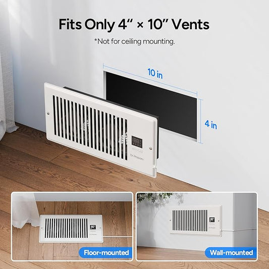 DR.PREPARE Register Booster Fan Fit for 4"×10" Register Holes, Smart Vent Booster w/Thermostat Control & Remote Control, Improves Heating & Cooling Vents, Quiet Fan Mode with 10 Speeds