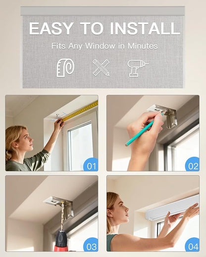 Motorized Roller Shade with Remote Control, Blackout Electric Shade for Windows Compatible with Alexa Google via Hub, Rechargeable Smart Window Blind Customized Size (Fabric Light Grey)