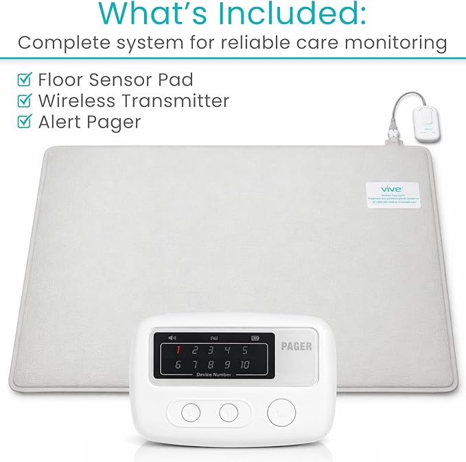 Vive Wireless Floor Alarm by Vive - Motion Sensor Kit for Elderly Dementia Patients - Weight Movement Pressure Pad Detector - Automatic Health Alert System for Mat