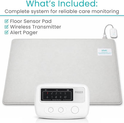 Vive Wireless Floor Alarm by Vive - Motion Sensor Kit for Elderly Dementia Patients - Weight Movement Pressure Pad Detector - Automatic Health Alert System for Mat