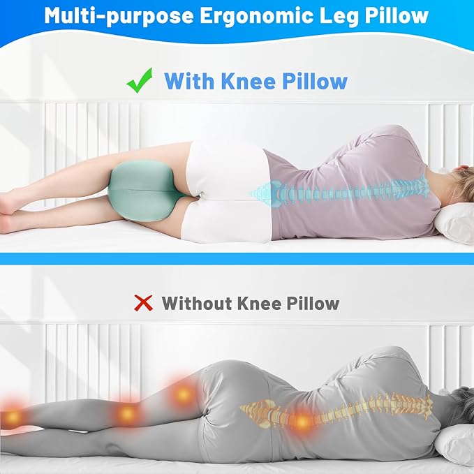 Knee Pillow for Side Sleepers, Leg Pillow with Washable Cover, Memory Foam Leg Pillow for Side Sleeping, Heart-Shape Cushion for Hip, Back & Sciatica Pain Relief, Green