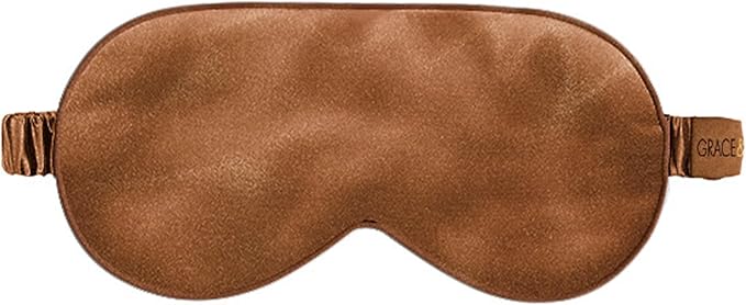 Grace & Company Silky Satin Eye Mask for Women - Premium Brown Satin Silk Sleep Mask - Hydrating, Ultra Soft & Lightweight Vegan Sleeping Mask - Cardamom