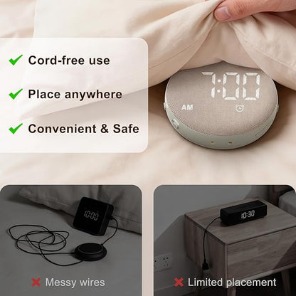 SolaceRise Super Loud Alarm Clock for Heavy Sleepers: Vibrating Digital Auto-Dim Clock with Bed Shaker for Hearing Impaired - Portable Rechargeable Battery for Bedroom Travel Dorm - Putty