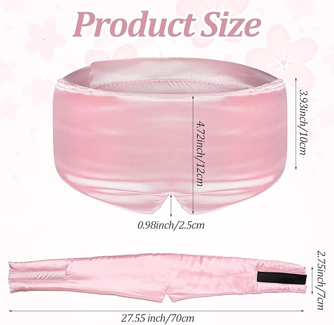 Silk Sleep Mask for Women Men, Soft Eye Mask for Side Sleepers Large Blackout Sleeping Masks with Adjustable Band Silk Eye Cover for Sleeping Travel Yoga Nap, Pink