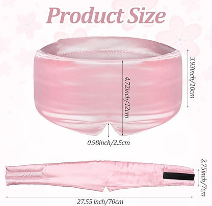 Silk Sleep Mask for Women Men, Soft Eye Mask for Side Sleepers Large Blackout Sleeping Masks with Adjustable Band Silk Eye Cover for Sleeping Travel Yoga Nap, Pink