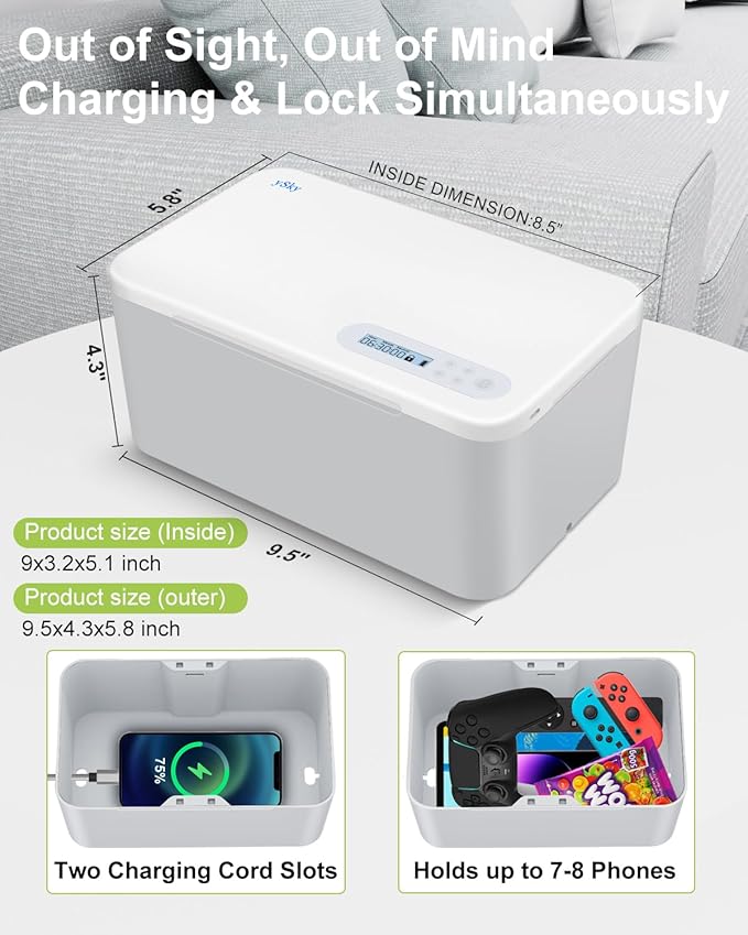 ySky Phone Lock Box with Timer,SafeTimed Lock Box Unplug from Phones,Video Games,Social Media,Snacks&Cravings,Self Control Storage Box for 8.5 inch iPad,Time Locker Box (Gray)