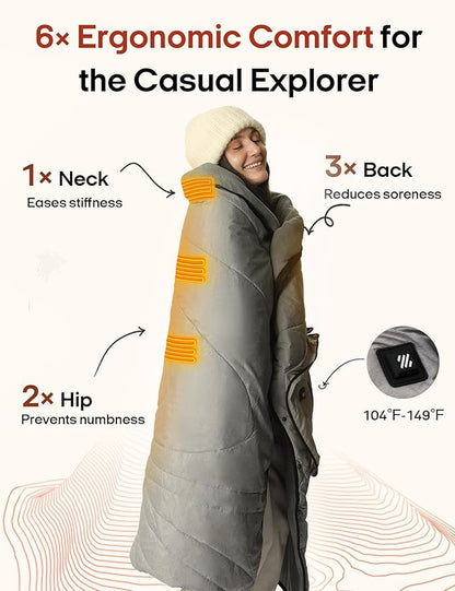 ZonLi Heated Blanket Battery Operated, Cordless Electric Throw for Super Bowl & Outdoor, 50"x60" Wearable Rechargeable for Camping Tailgating, Water-Resistant Machine Washable (Dark Grey)