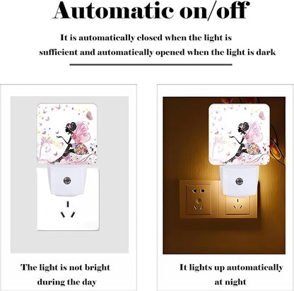 Pink Beautiful Women Butterfly Night Light,Plug Into Wall with Dusk to Dawn Light Sensors, Warm Nightlights for Bedroom, Bathroom, Hallway, Kitchen, Gifts Ideal for Boys Girls Women Men