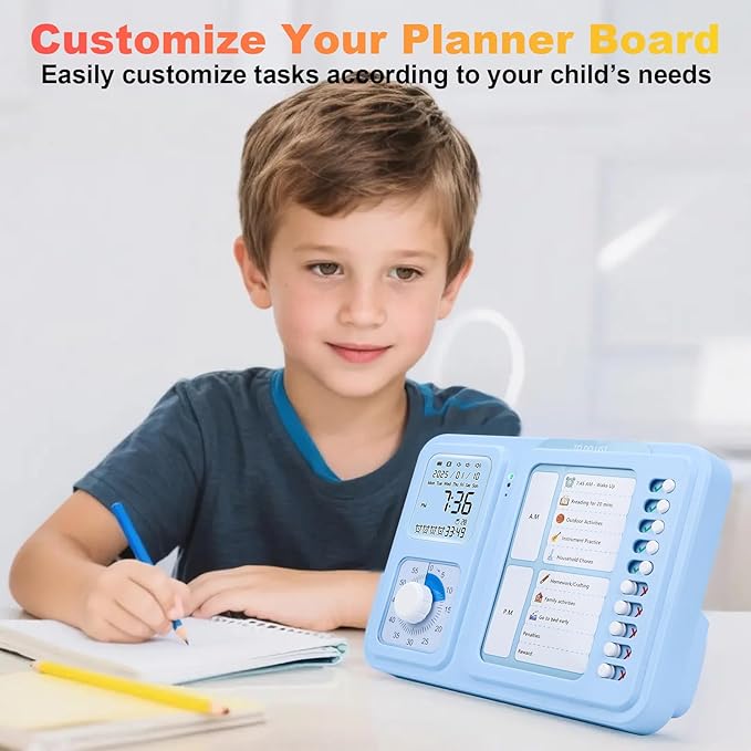 Eazy2hD Visual Timer for Kids and Adults, ADHD Tool for Kids with 60-Minute Countdown, Planning Board, Alarm Clock, Voice Command Task Timer for Chores, Classroom and Office Reminders, Visual Schedule