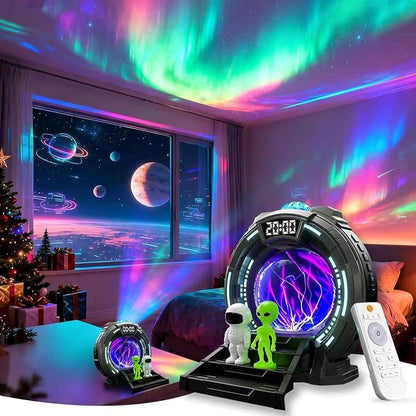 Galaxy Projector with Plasma Ball, 8 Aurora Lights, White Noise Machine, Bluetooth Speaker, Timer Alarm Clock, Remote Controlled Night Light for Bedroom, Kids/Adults, Party, Christmas Gifts