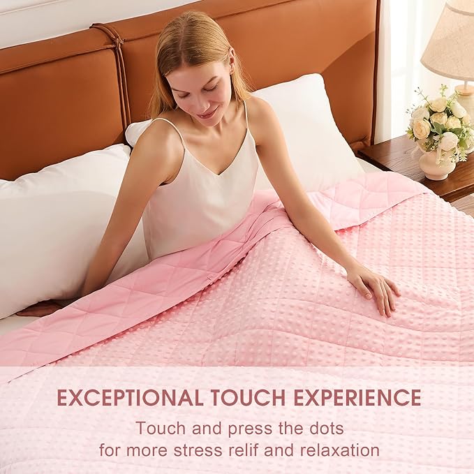 Pink Weighted Blanket for Adults 20lbs, 48"x72", Twin Full Size Cooling Minky Heavy Throw Blanket for 130-220lbs, Soft Winter Thick Big Blankets Weighted Comforter Gift for Sleeping